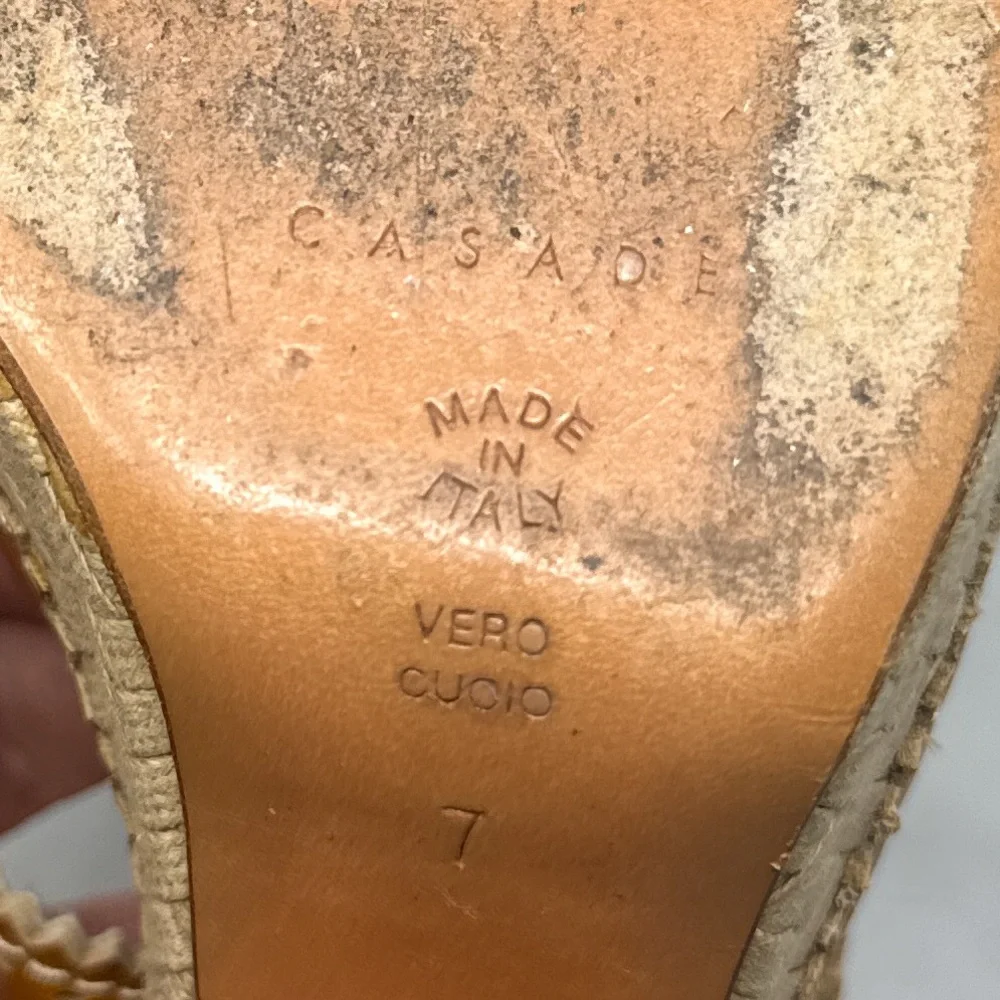 CASADEI Vintage Y2K Ostrich Leather Chunky Platform Wedge Sandal Heels Brown 7